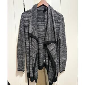 Ann Taylor Women’s M Black White Open Front Drape Cardigan Soft Knit Sweater